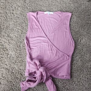ANTISTAR Size S Pink Ribbed Wrap Tie Camisole
